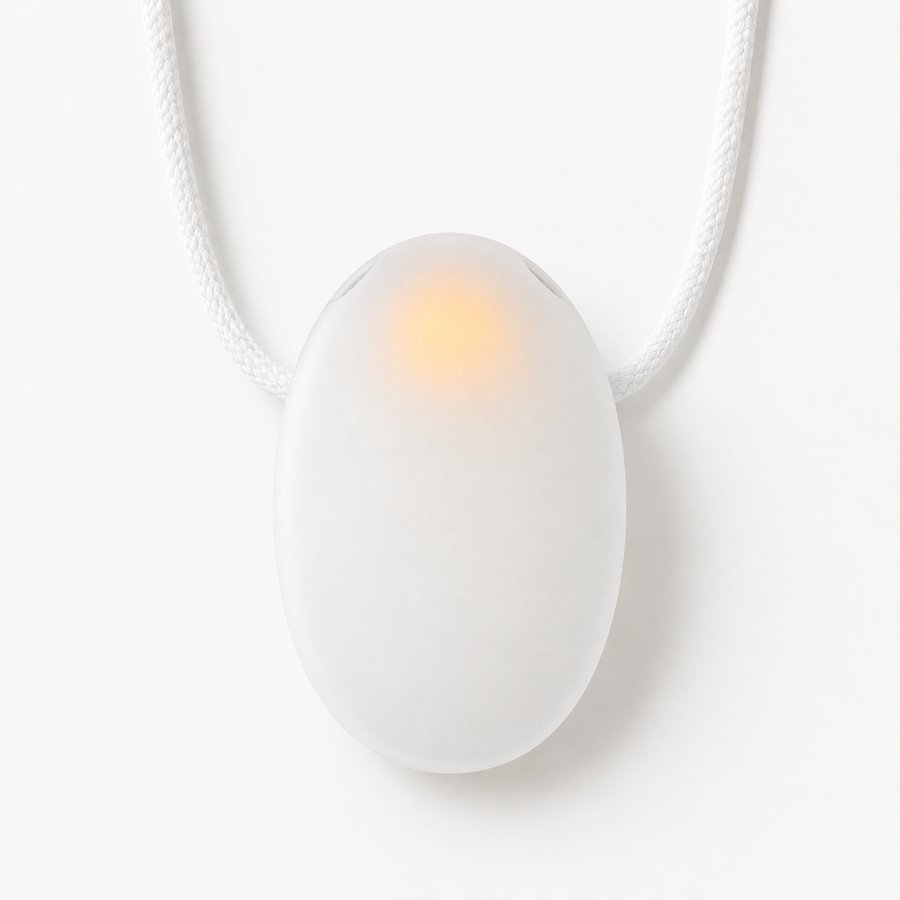 The EvoCoach pendant — a smooth white oval with a soft warm glow.